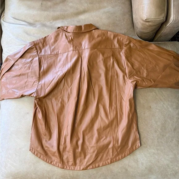 Anthropologie Cedar Half Button Faux Leather Shirt Blouse Women’s Small - Picture 7 of 8